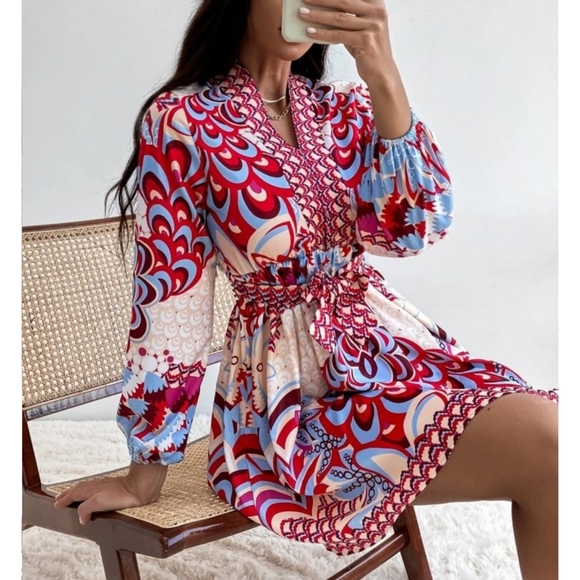 Boho Lantern Sleeves Belted Dress - Picture 6 of 7